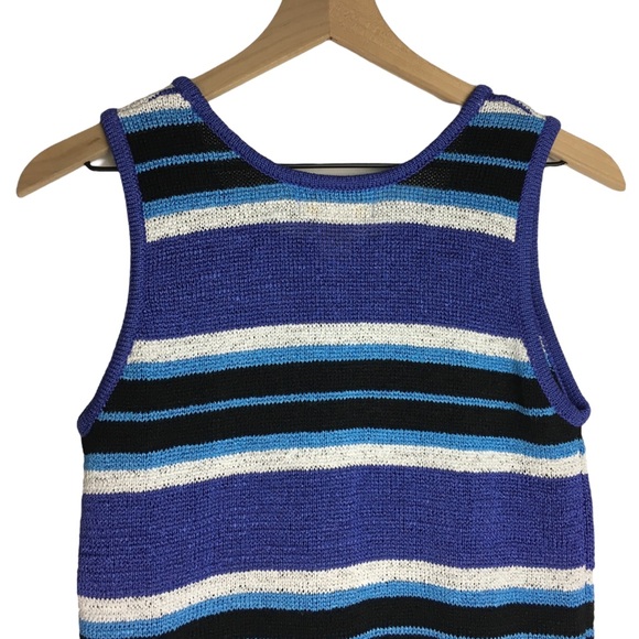 TALLY HO Vintage Sleeveless Knit Sweater Shell Top Stretchy Woven Striped Small - Picture 5 of 7